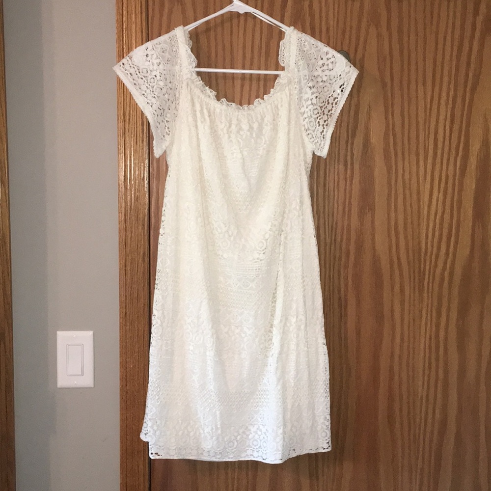Off the shoulder white lace dress
